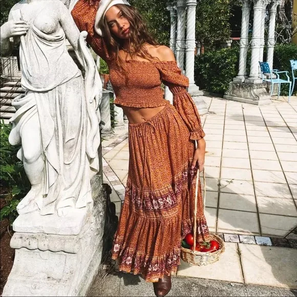 Boho floral gypsy skirt print maxi long blue - Picture 9 of 14